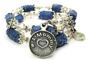 #1 Mommy Blue Jean Beaded Wrap Bracelet