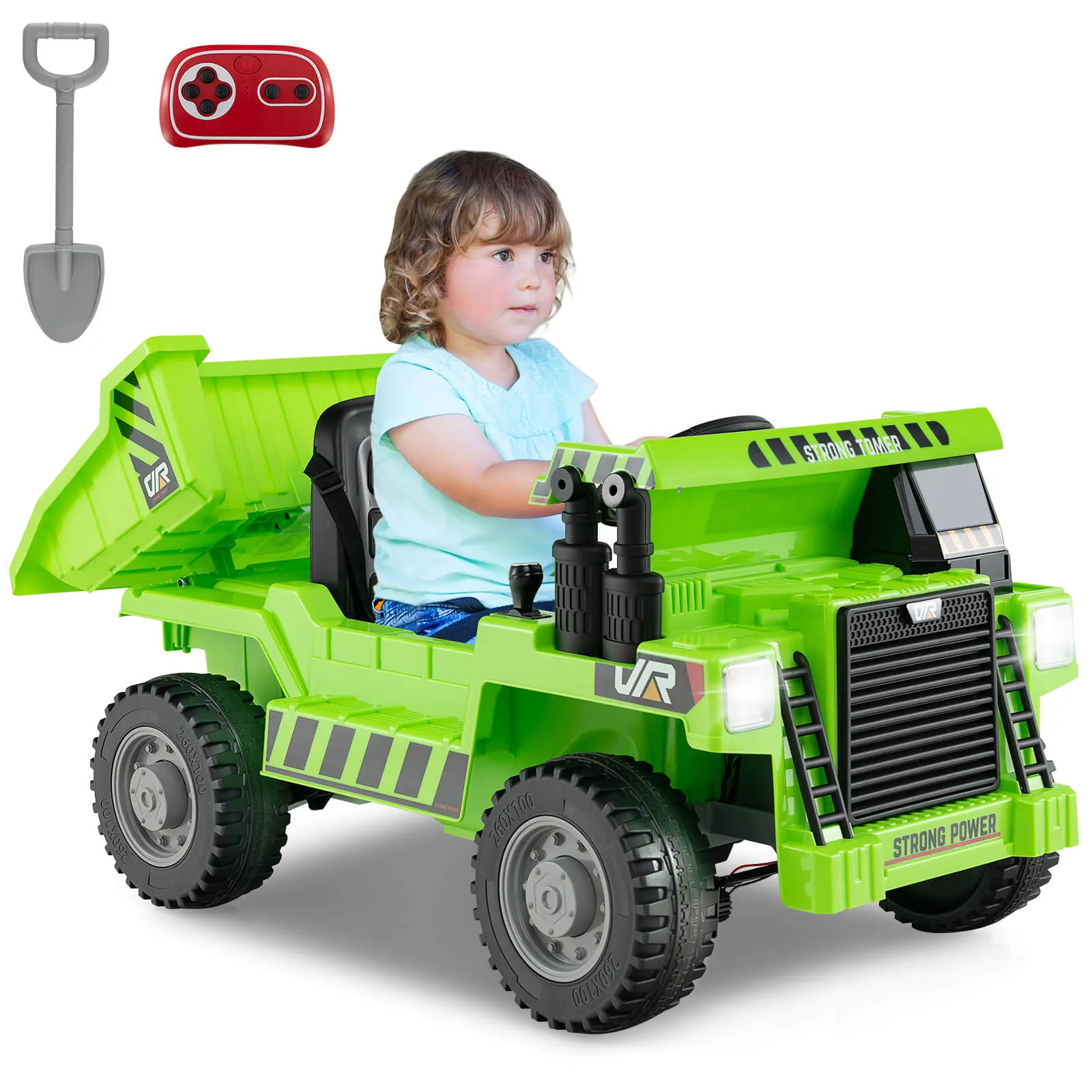 12V Kids Ride on Dump Truck with Electric Dump Bed-Green