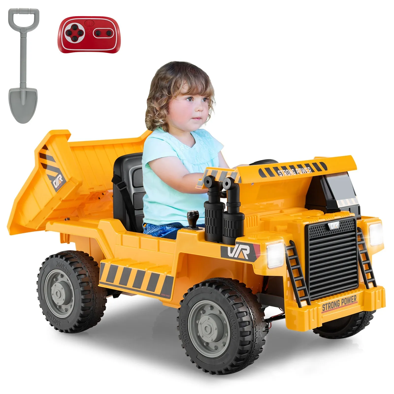 12V Kids Ride on Dump Truck with Electric Dump Bed-Yellow