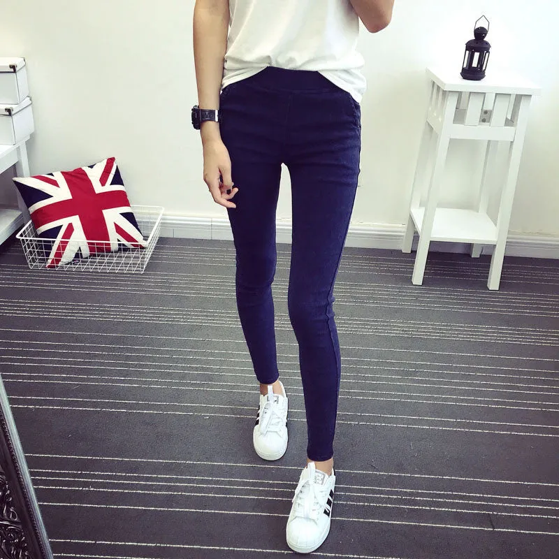 2016 New Women's Slanting Pocket Washed Jeans Leggings Pencil Pants Elastic Denim Leggings Skinny Jeans Jeggings Women Trousers