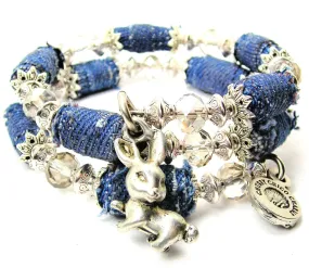 3D Bunny Blue Jean Beaded Wrap Bracelet