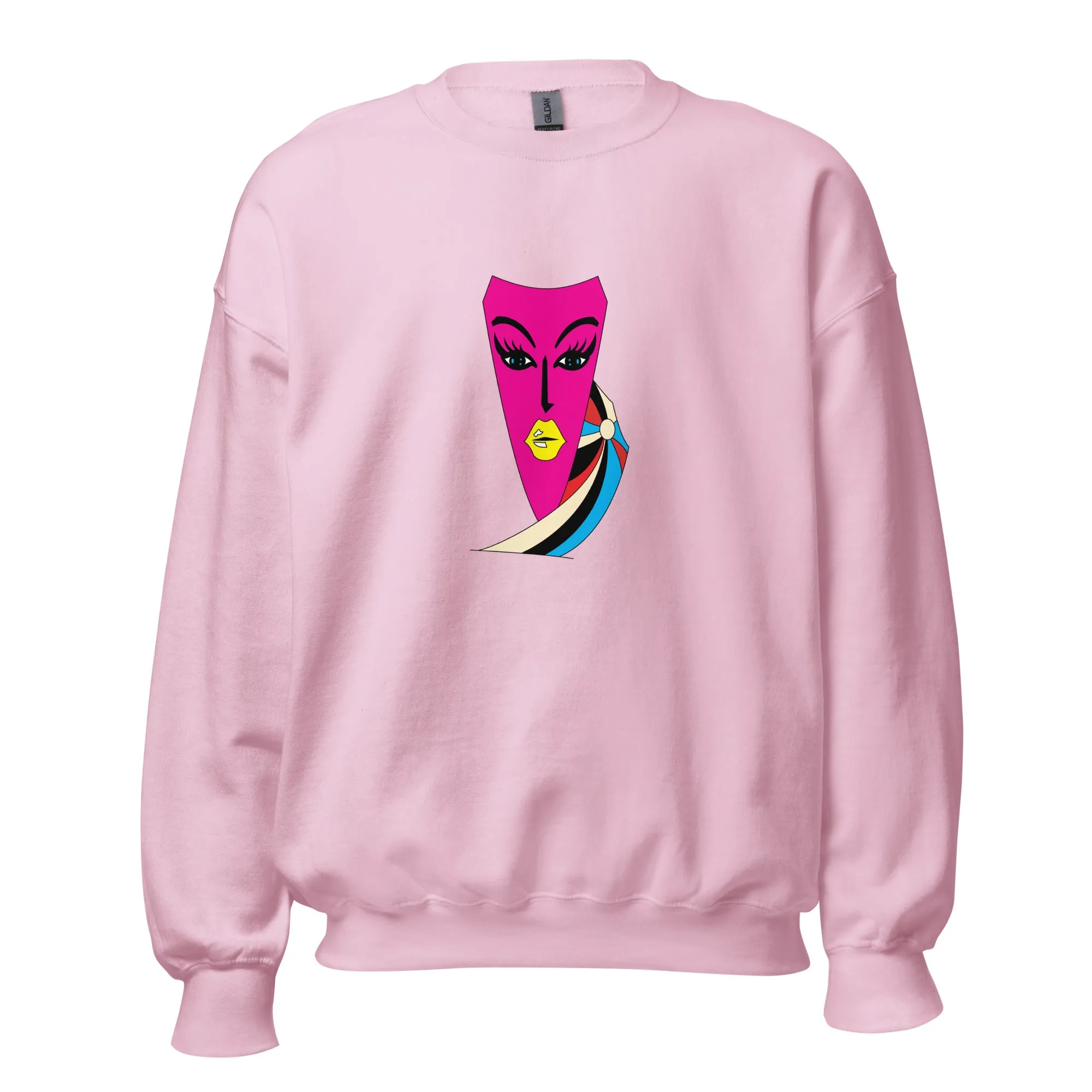 Abstract Face Art Print Sweatshirt, Pink Art Print Sweatshirt, Graphic Print sweater, Relaxed fit sweater