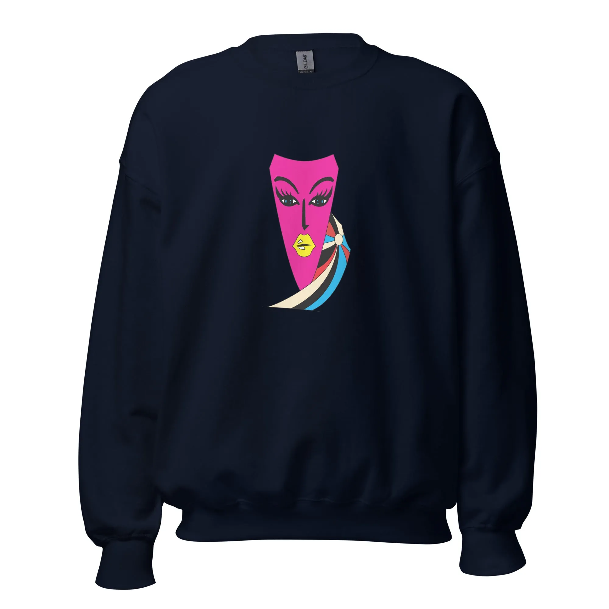 Abstract Face Art Print Sweatshirt, Pink Art Print Sweatshirt, Graphic Print sweater, Relaxed fit sweater