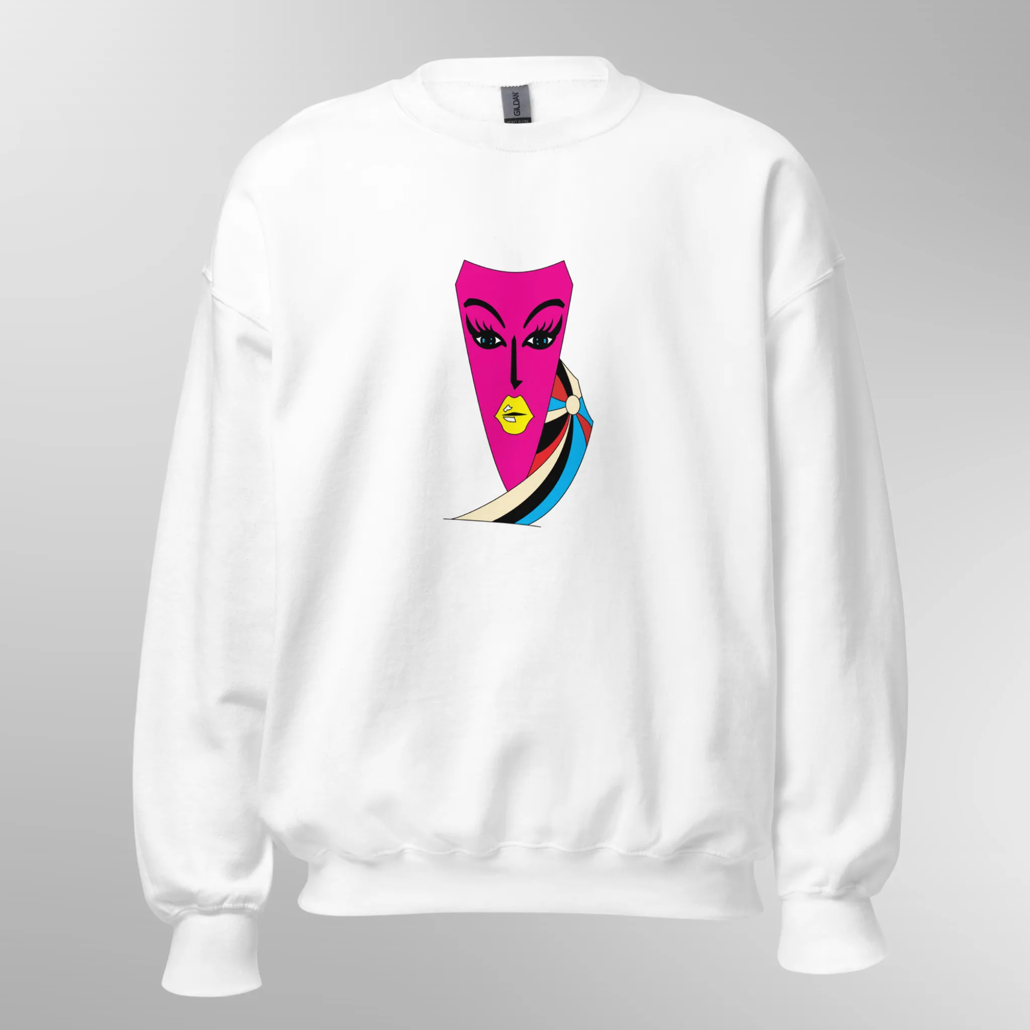 Abstract Face Art Print Sweatshirt, Pink Art Print Sweatshirt, Graphic Print sweater, Relaxed fit sweater