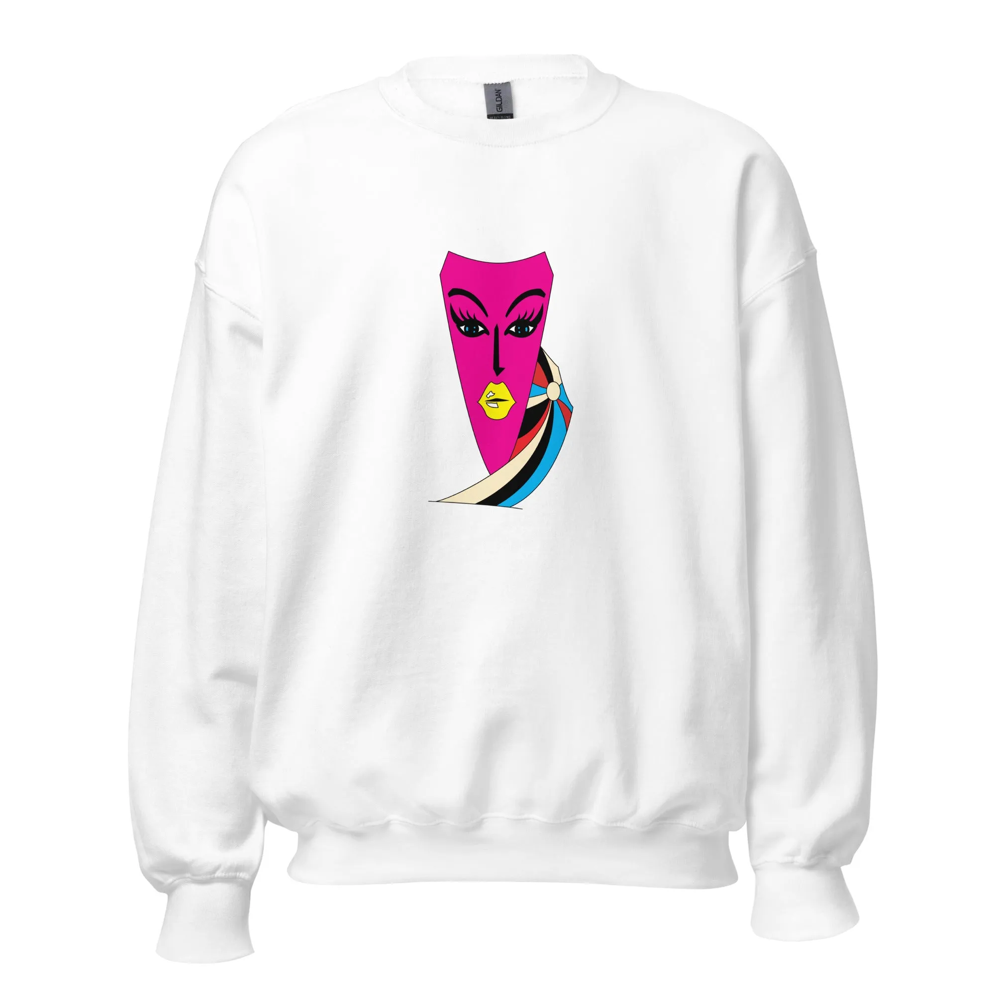 Abstract Face Art Print Sweatshirt, Pink Art Print Sweatshirt, Graphic Print sweater, Relaxed fit sweater