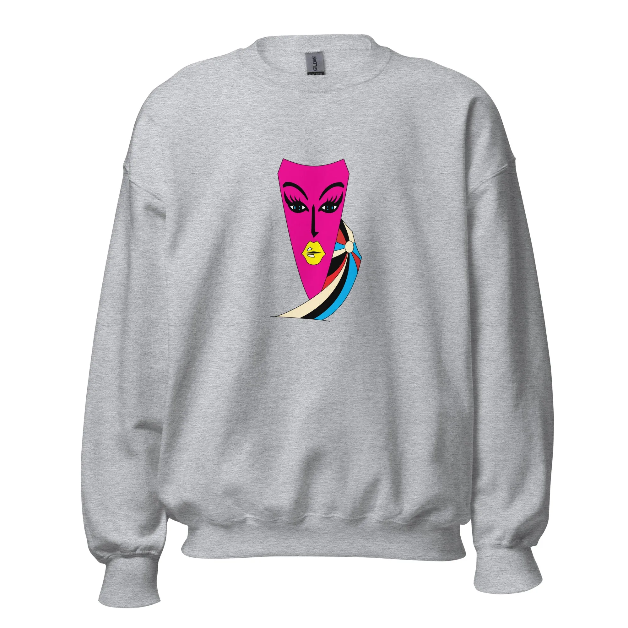 Abstract Face Art Print Sweatshirt, Pink Art Print Sweatshirt, Graphic Print sweater, Relaxed fit sweater