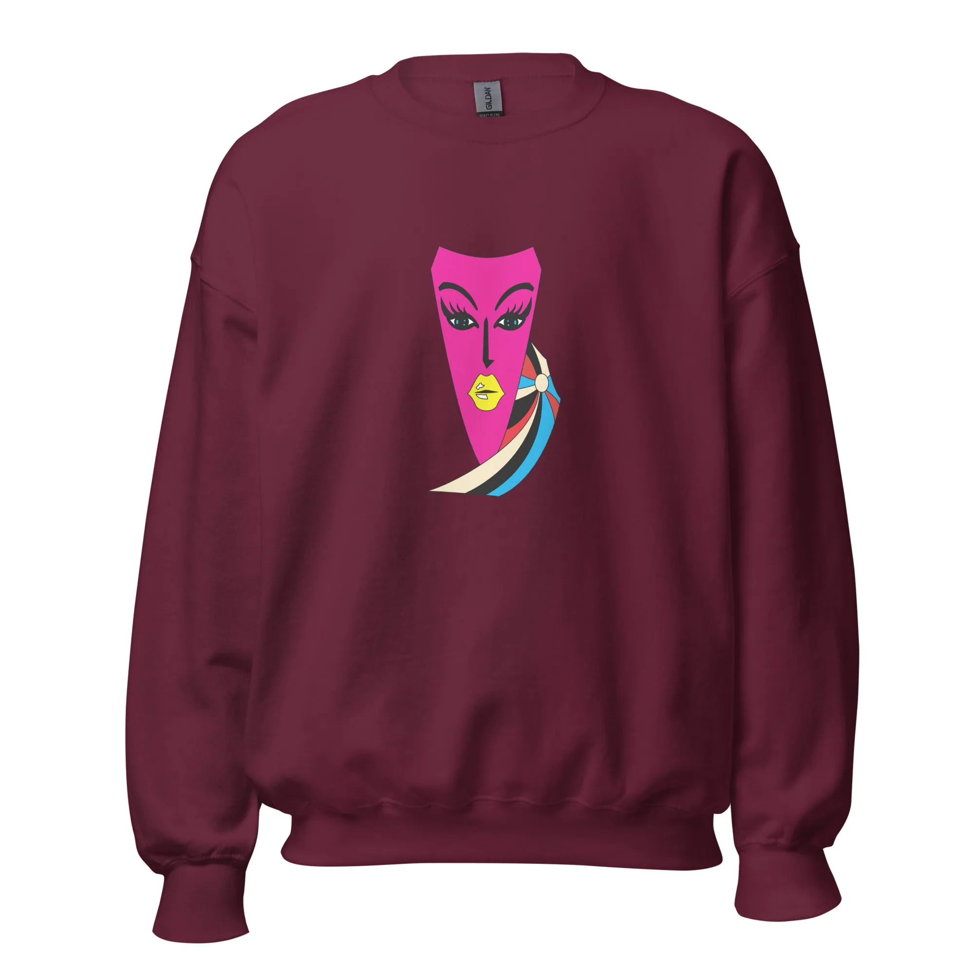 Abstract Face Art Print Sweatshirt, Pink Art Print Sweatshirt, Graphic Print sweater, Relaxed fit sweater