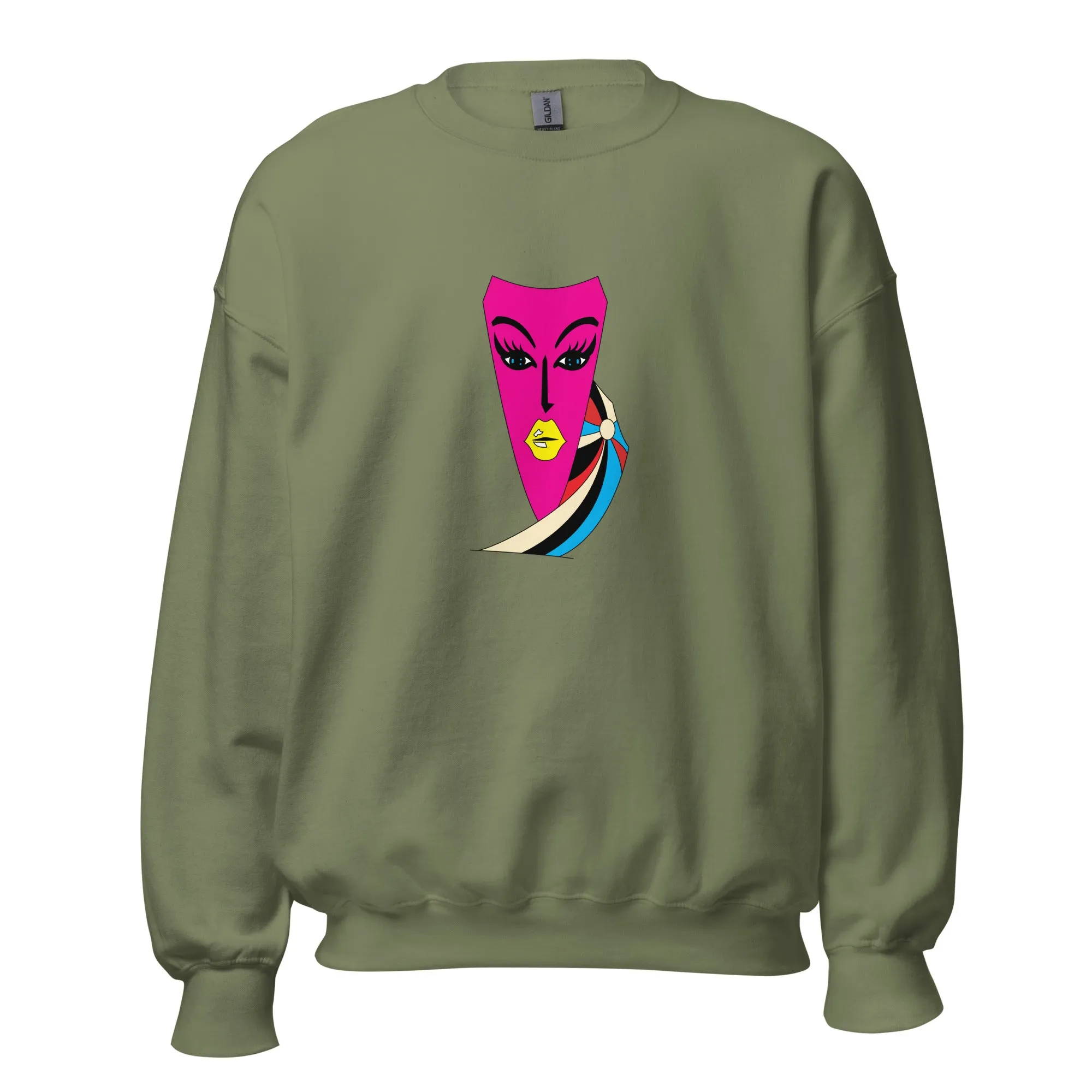 Abstract Face Art Print Sweatshirt, Pink Art Print Sweatshirt, Graphic Print sweater, Relaxed fit sweater