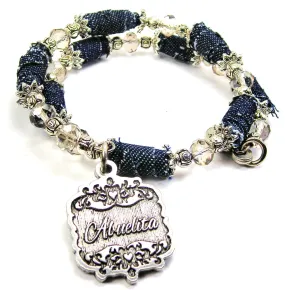 Abuelita Victorian Scroll Blue Jean Beaded Wrap Bracelet