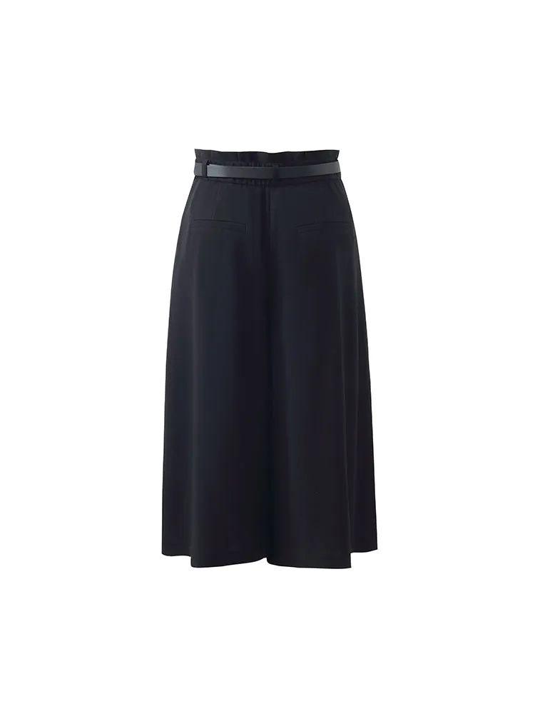 Acetate Mid-Calf Women Culottes With Leather Belt