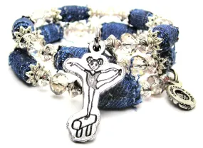 African American Gymnast On Balance Beam Blue Jean Beaded Wrap Bracelet