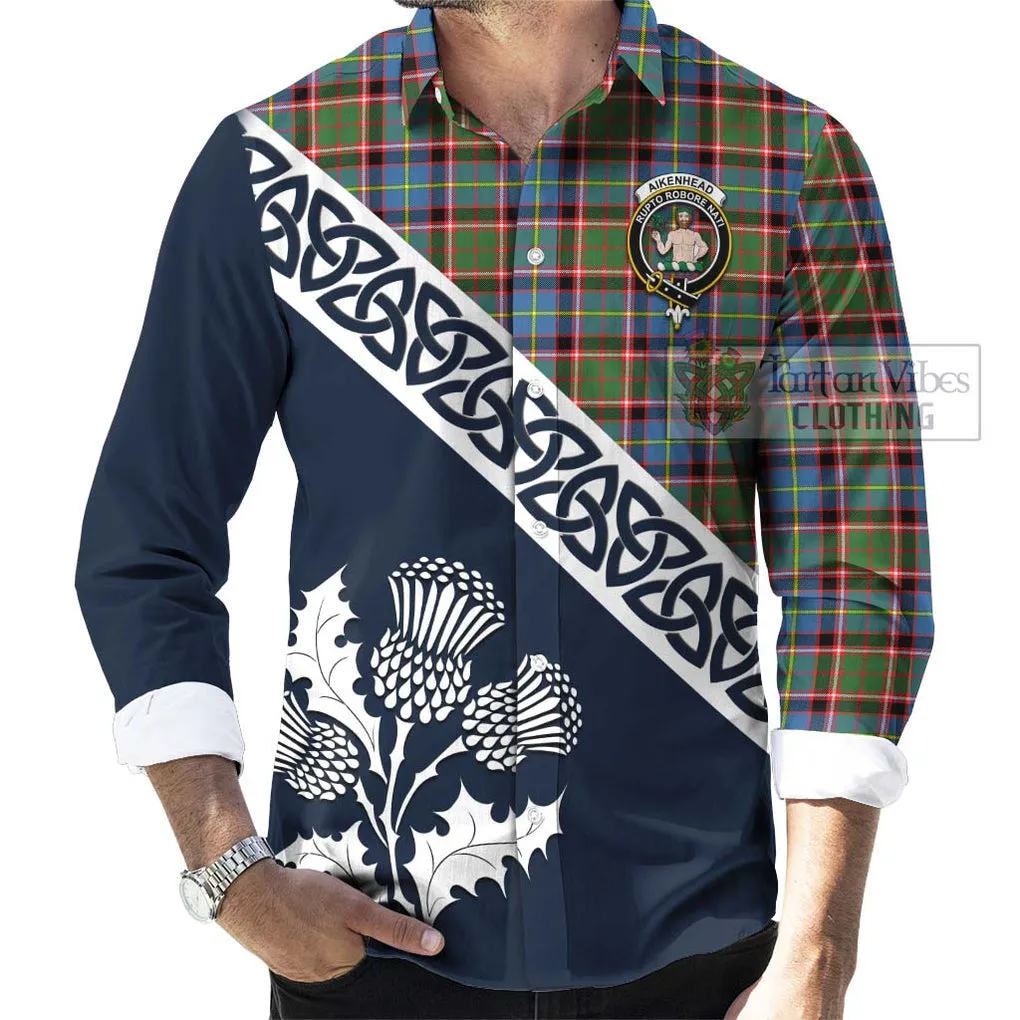 Aikenhead Tartan Long Sleeve Button Shirt Featuring Thistle and Scotland Map