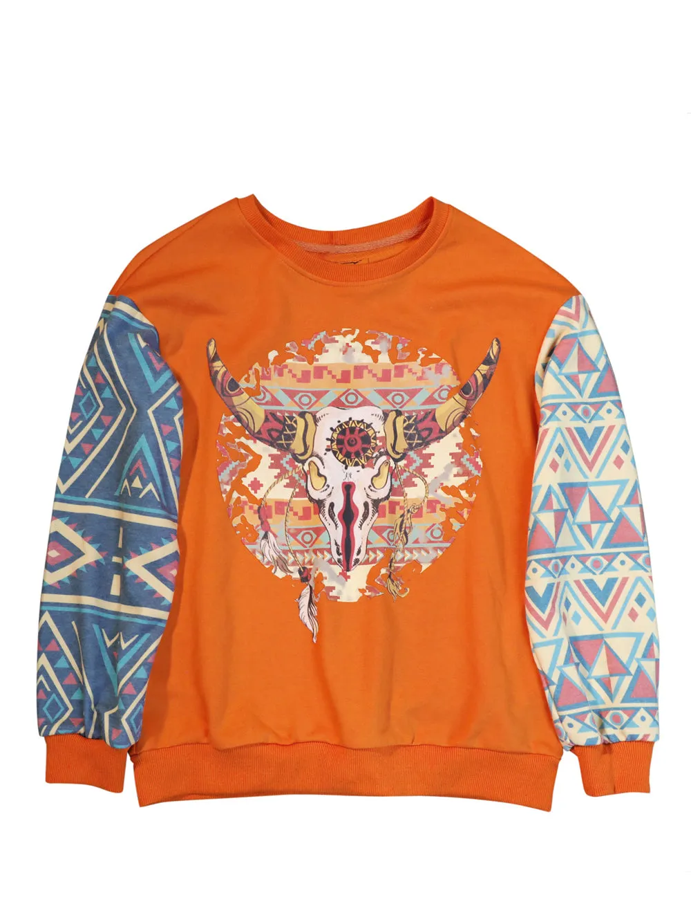 American Bling Women Vintage Bull Skull Aztec Style Sweatshirt AB-H2008 (Prepack 7 Pcs)