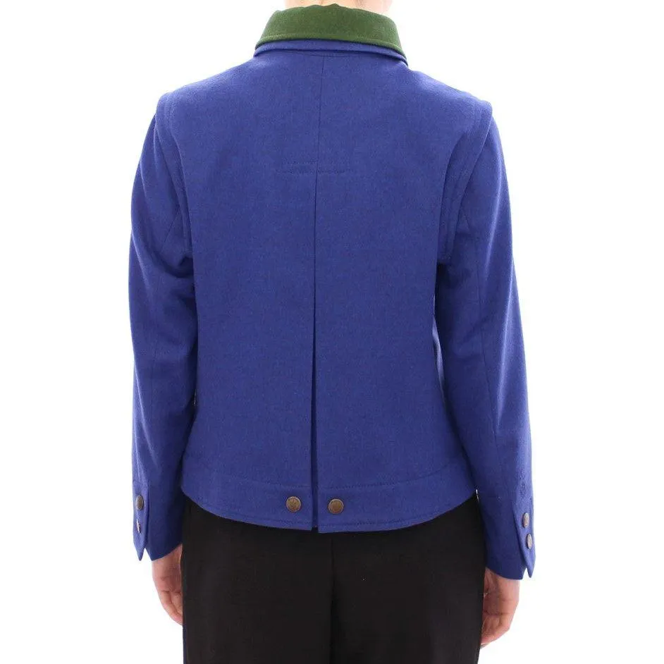 Andrea Incontri Elegant Blue Wool Jacket with Removable Collar