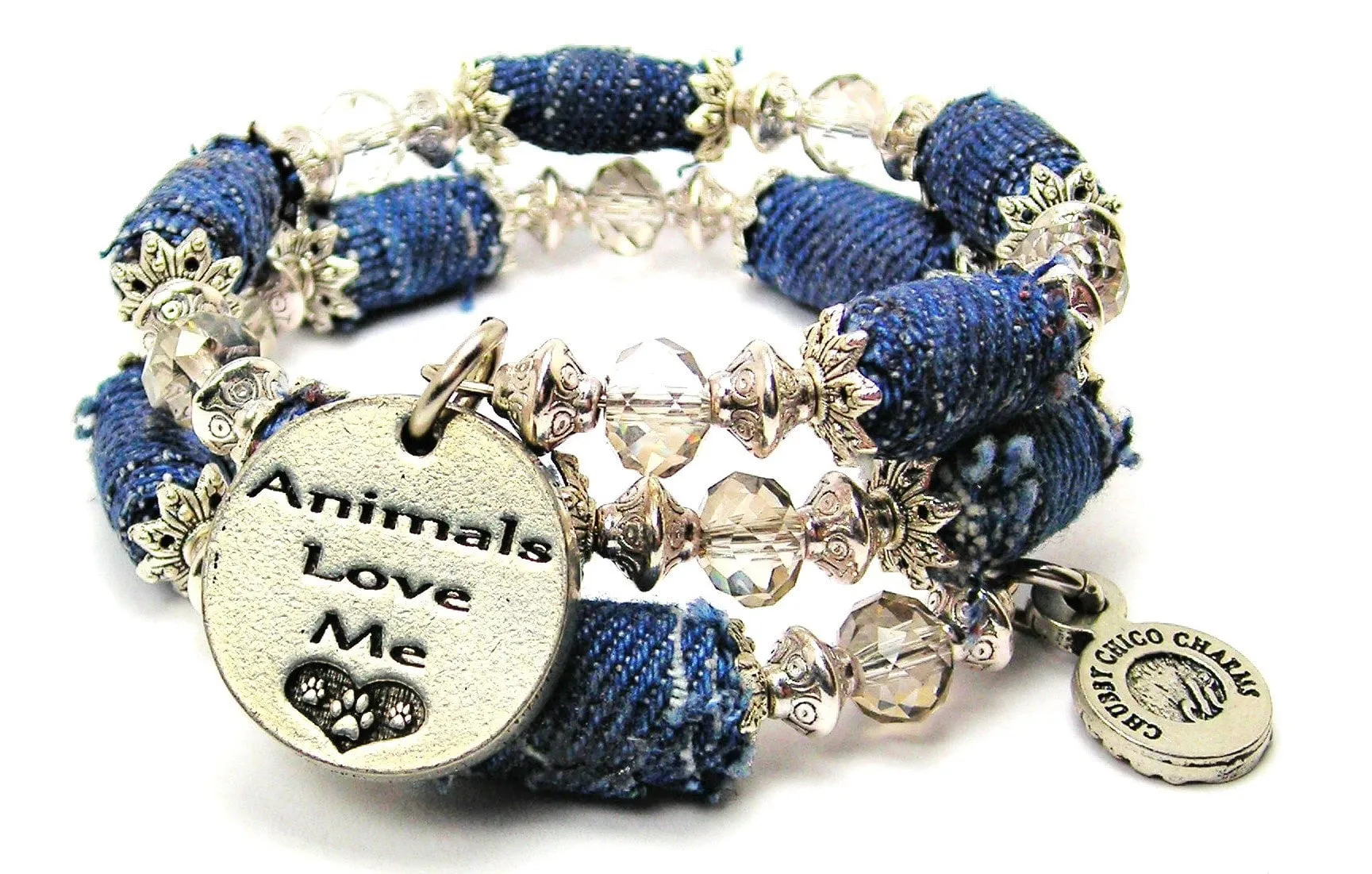 Animals Love Me Blue Jean Beaded Wrap Bracelet