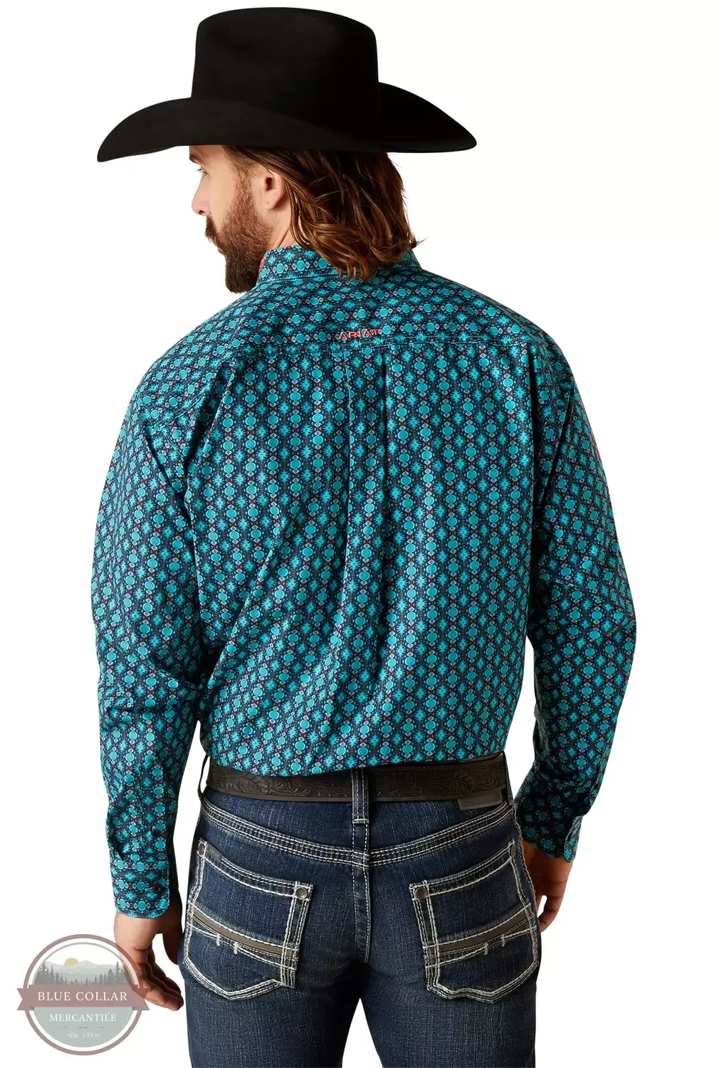 Ariat Men's Team Case Fitted Long Sleeve In Turquoise Geo Print Shirt