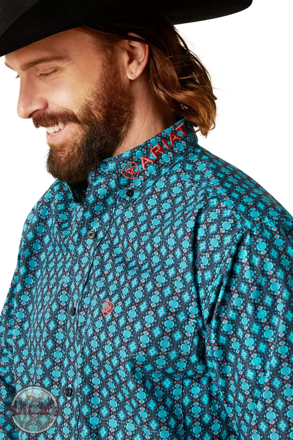 Ariat Men's Team Case Fitted Long Sleeve In Turquoise Geo Print Shirt