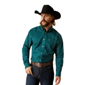 Ariat Men's Wrinkle Free Gunnar Classic Fit Button Down Deep Teal Shirt