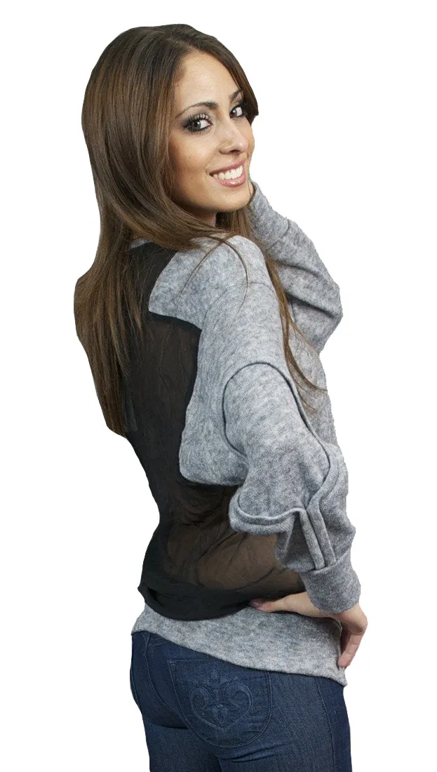 Aryn K. Sheer Black Back Sweater in Charcoal