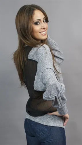 Aryn K. Sheer Black Back Sweater in Charcoal