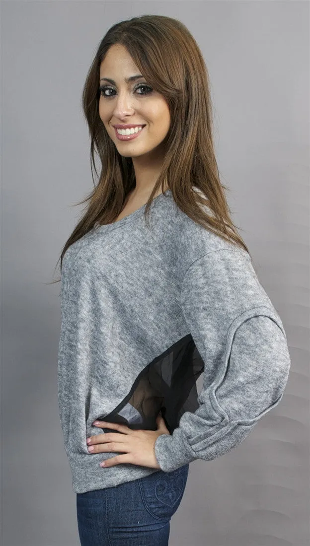 Aryn K. Sheer Black Back Sweater in Charcoal