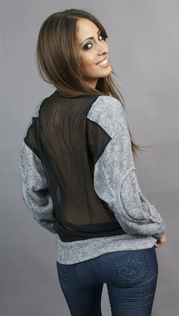 Aryn K. Sheer Black Back Sweater in Charcoal