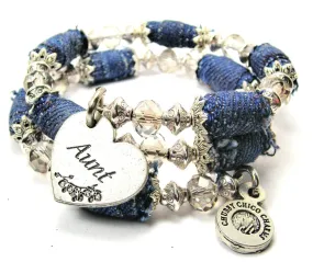 Aunt Heart Blue Jean Beaded Wrap Bracelet