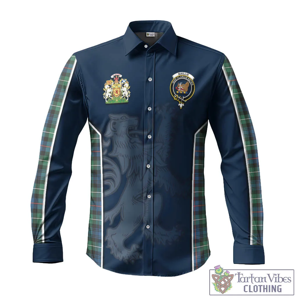 Baillie Ancient Tartan Long Sleeve Button Up Shirt with Family Crest and Lion Rampant Vibes Sport Style