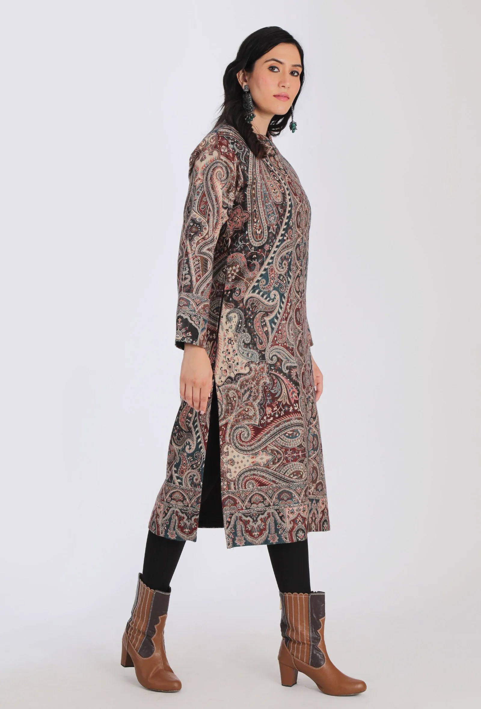 Bareen Black Kani Jamavar Long Coat Outer Jacket