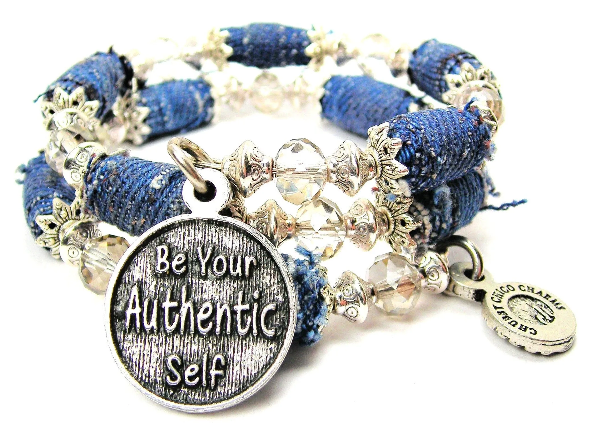 Be Your Authentic Self Blue Jean Beaded Wrap Bracelet