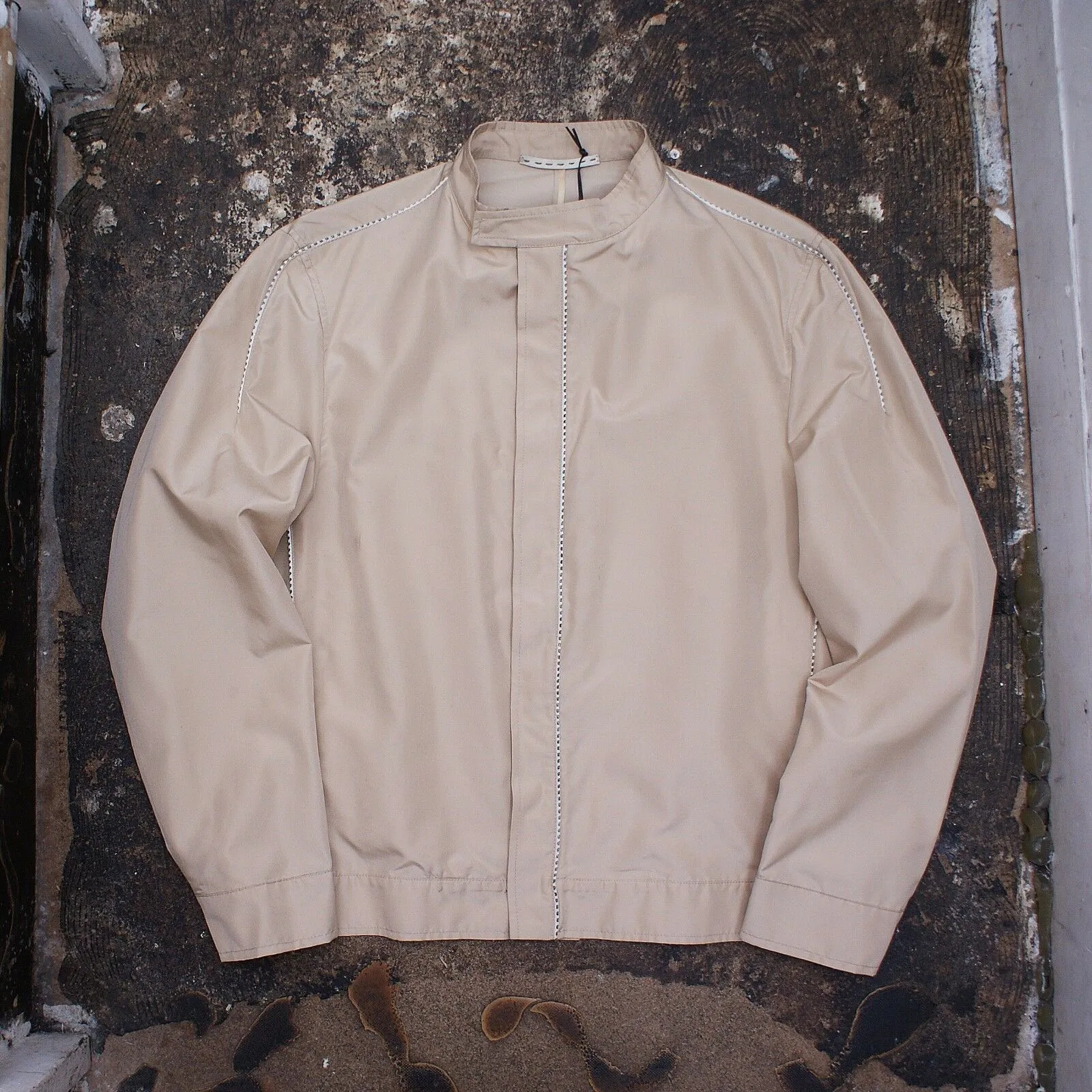 Beige Resin Silk Cloth Jacket With Piping Detail