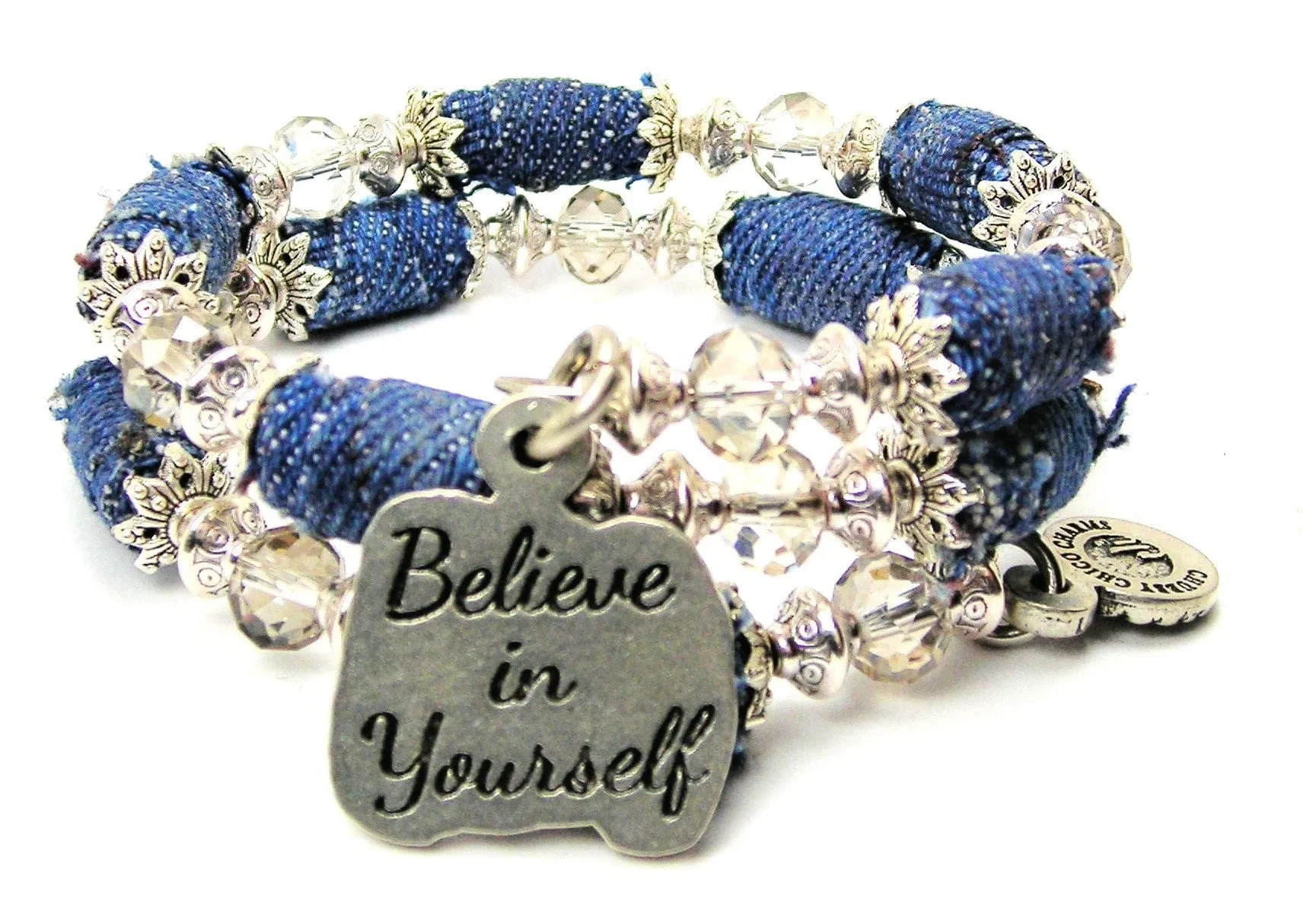 Believe In Yourself Blue Jean Beaded Wrap Bracelet