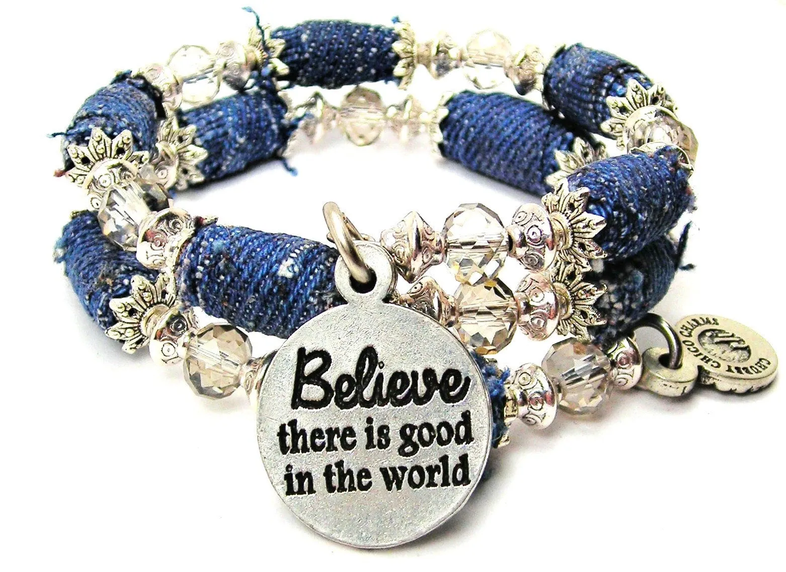 Believe There Is Good In The World Blue Jean Beaded Wrap Bracelet