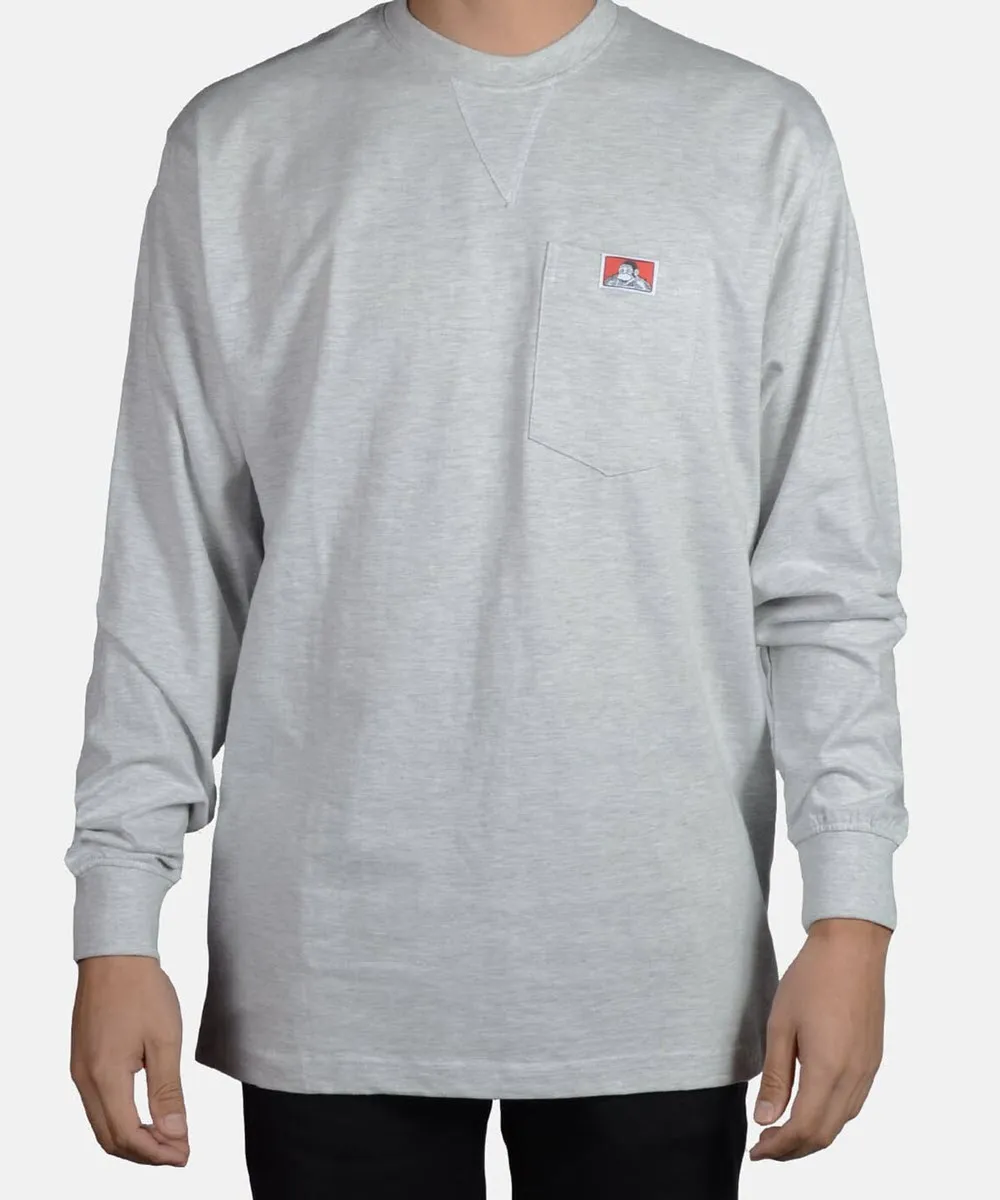 Ben Davis Heavy-Duty Long Sleeve Pocket T-shirt - Ash Grey