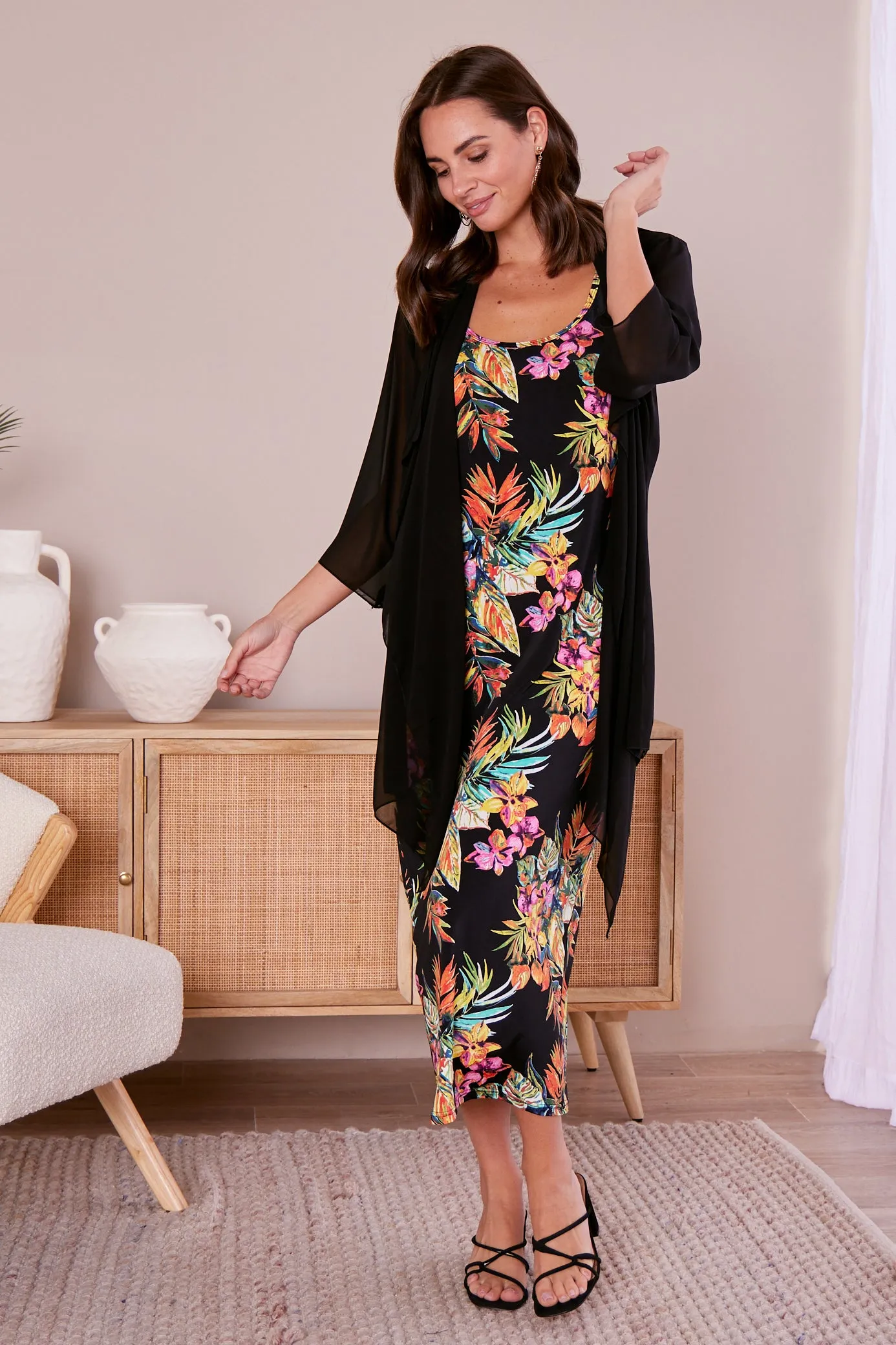 Bianca Chiffon Waterfall Jacket - Black