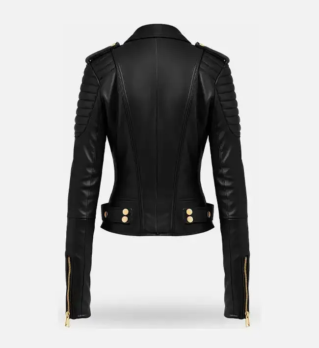 Black Biker Leather Jacket For Women