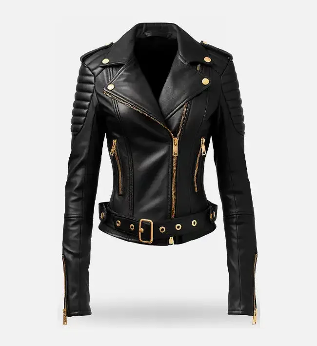 Black Biker Leather Jacket For Women