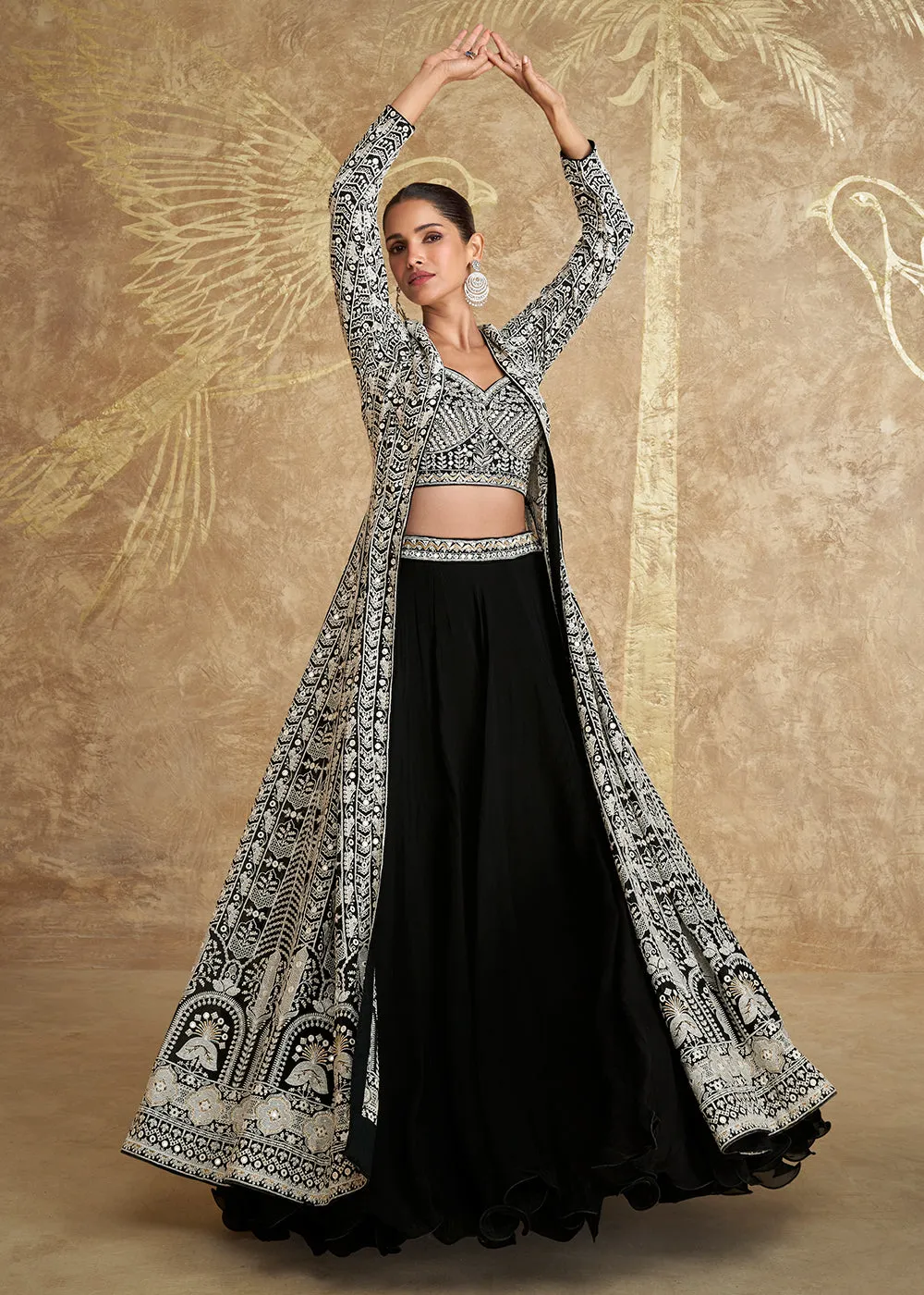 Black Georgette Embroidered Jacket Style Lehenga Choli