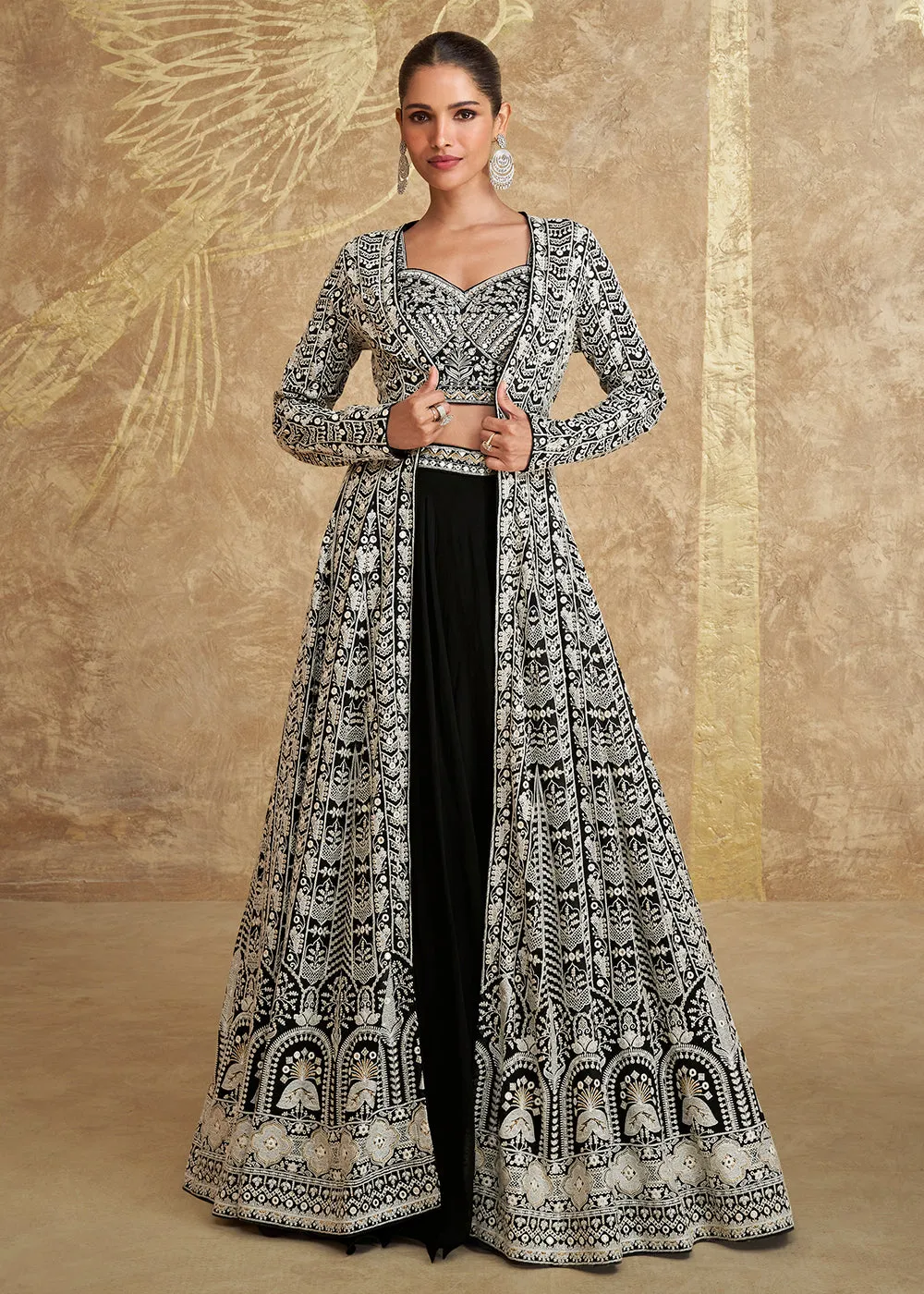 Black Georgette Embroidered Jacket Style Lehenga Choli