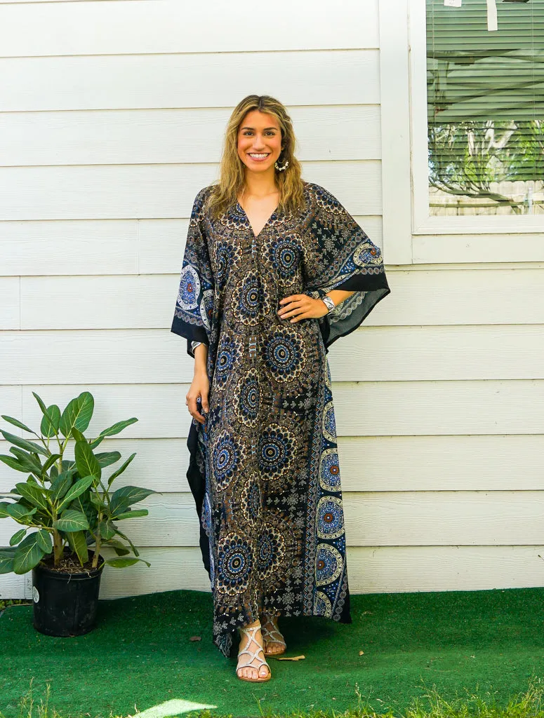 Black Mandala Boho Kaftan