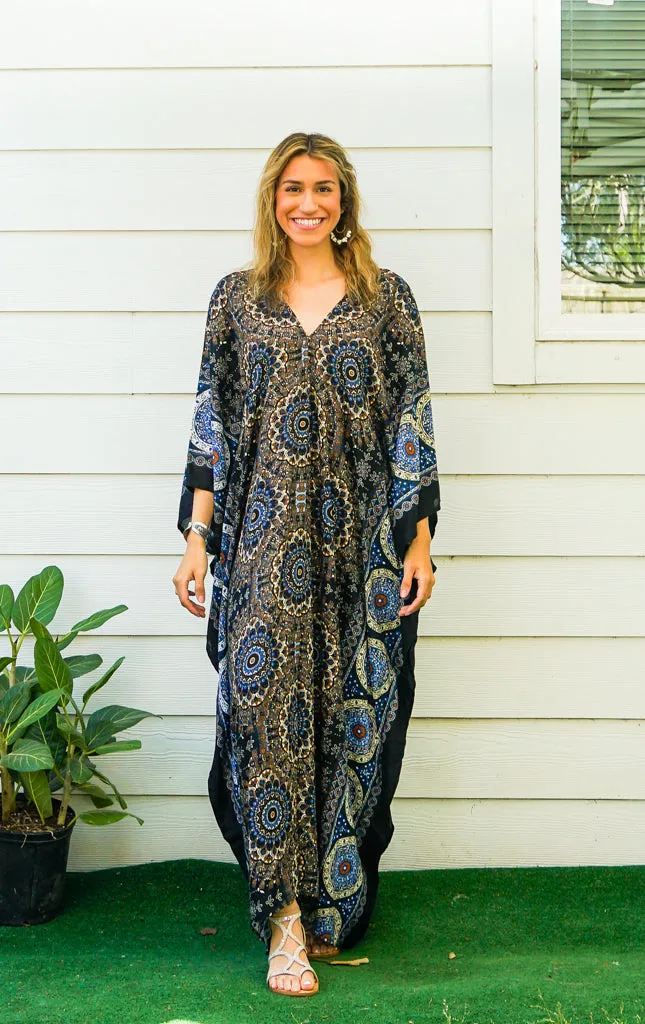 Black Mandala Boho Kaftan