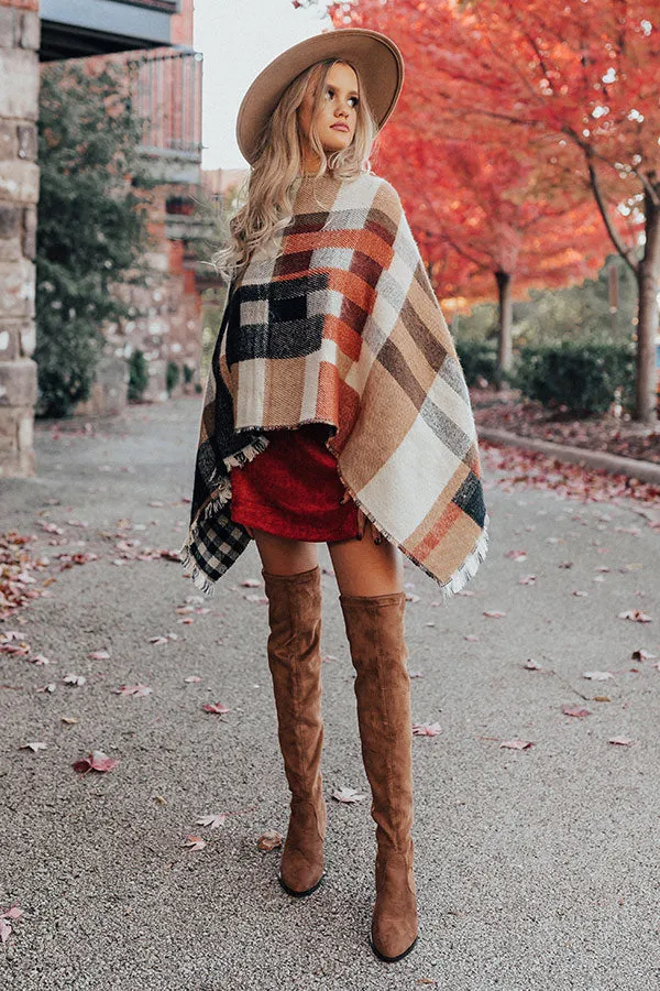 Blog About It Plaid Poncho in Tan