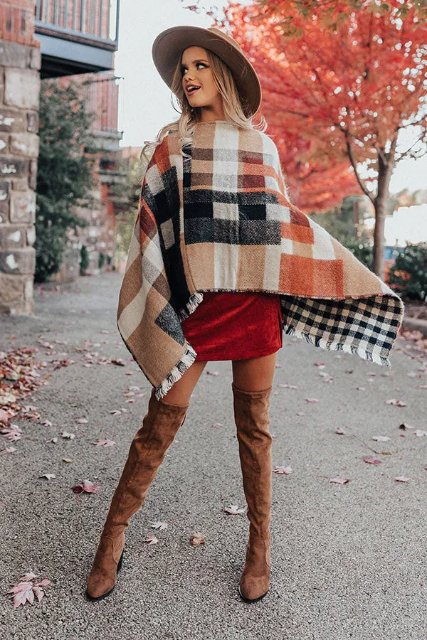 Blog About It Plaid Poncho in Tan