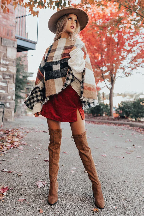 Blog About It Plaid Poncho in Tan