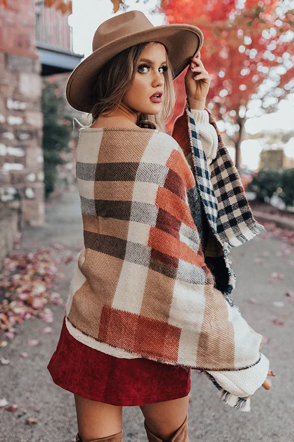 Blog About It Plaid Poncho in Tan