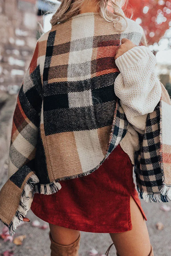 Blog About It Plaid Poncho in Tan