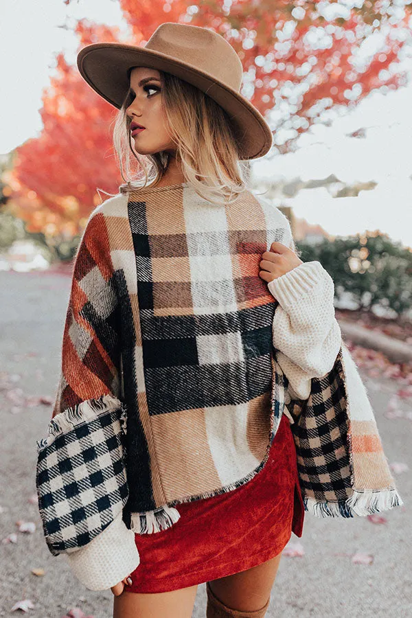 Blog About It Plaid Poncho in Tan