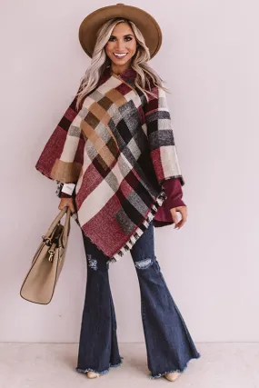 Blog About It Plaid Poncho in Wine