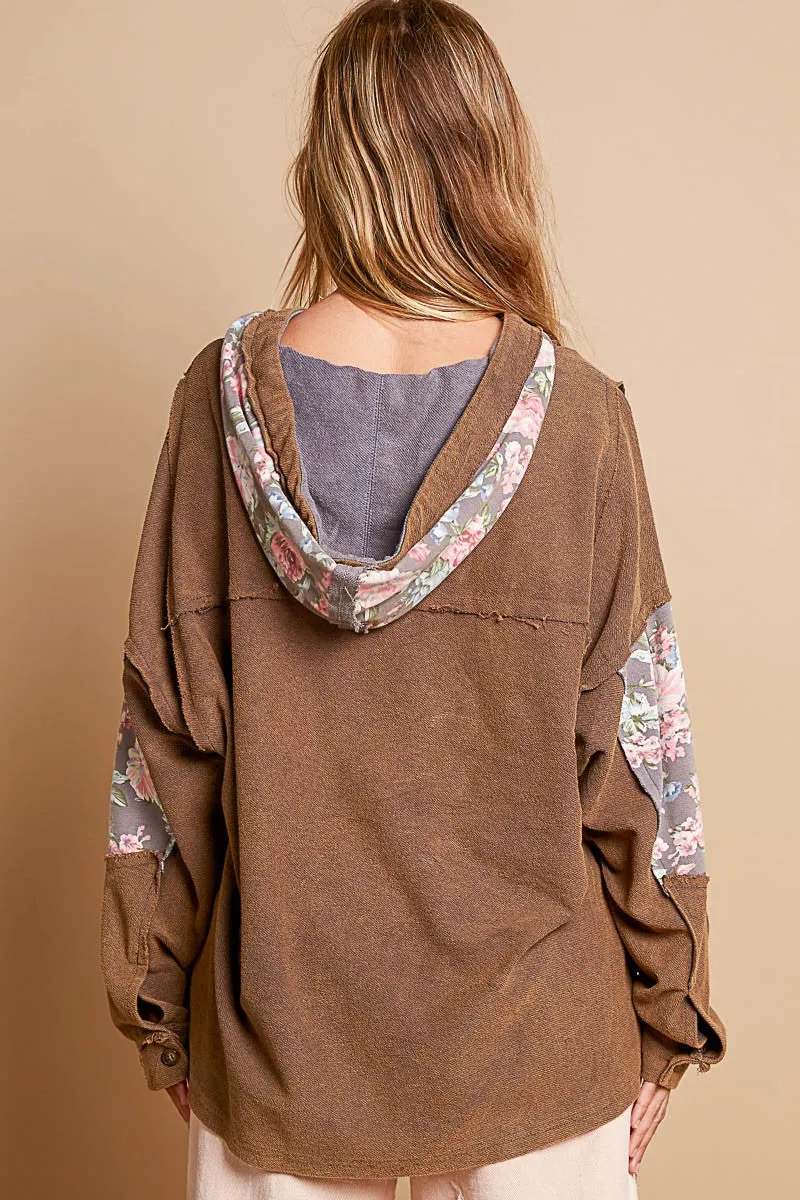 Bohemian Brown Pol Star Patchwork Raw Edge French Terry Hoodie