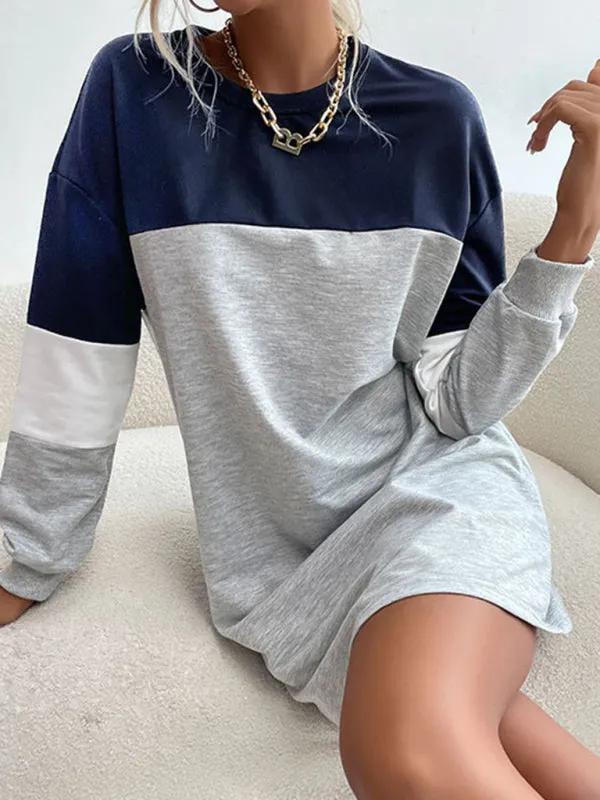 Bohemian Color Block Sporty Sweatshirt Dress